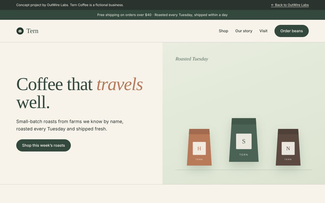 Tern Coffee Roasters website concept